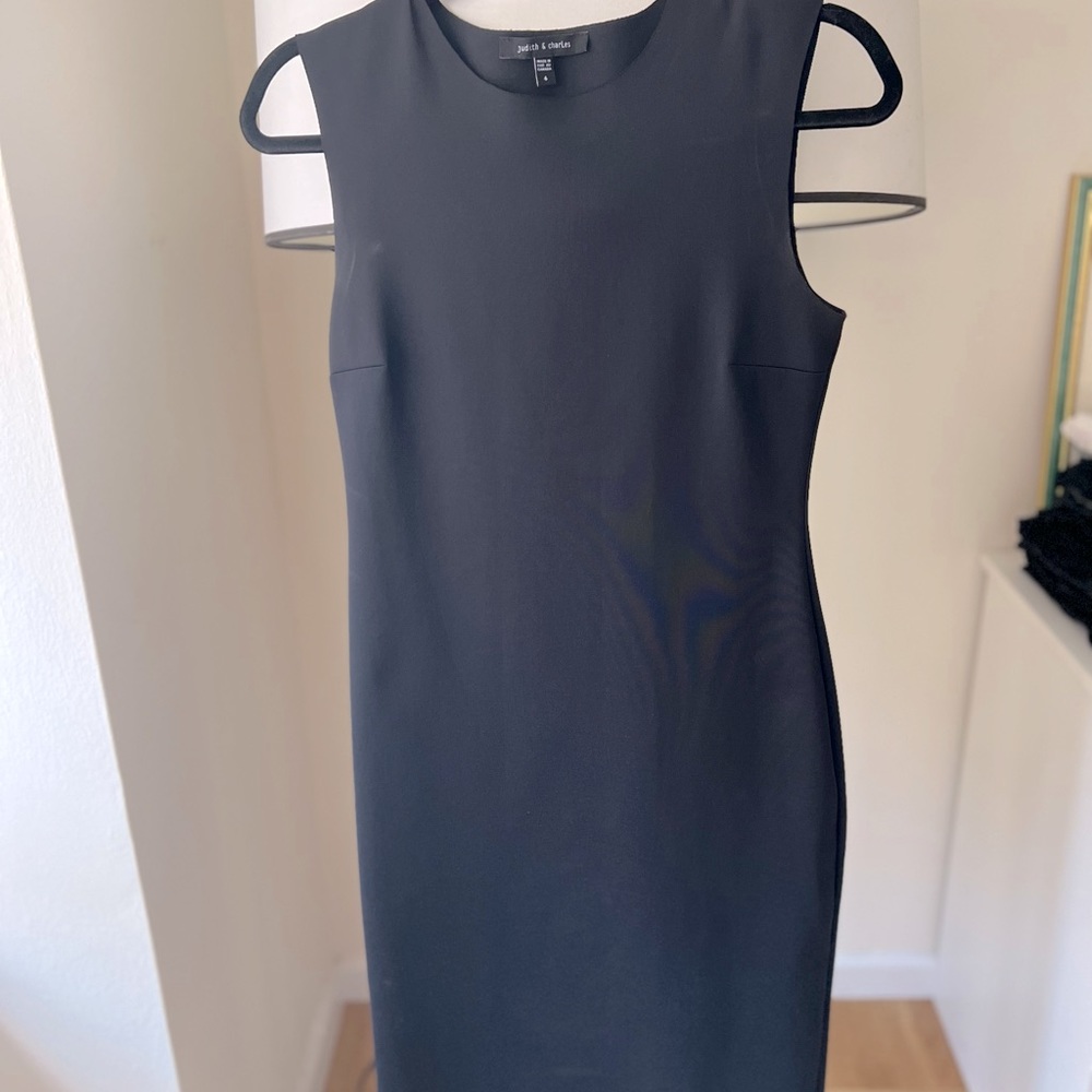 Judith & Charles Black Scuba Fitted Midi Dress, Size 6